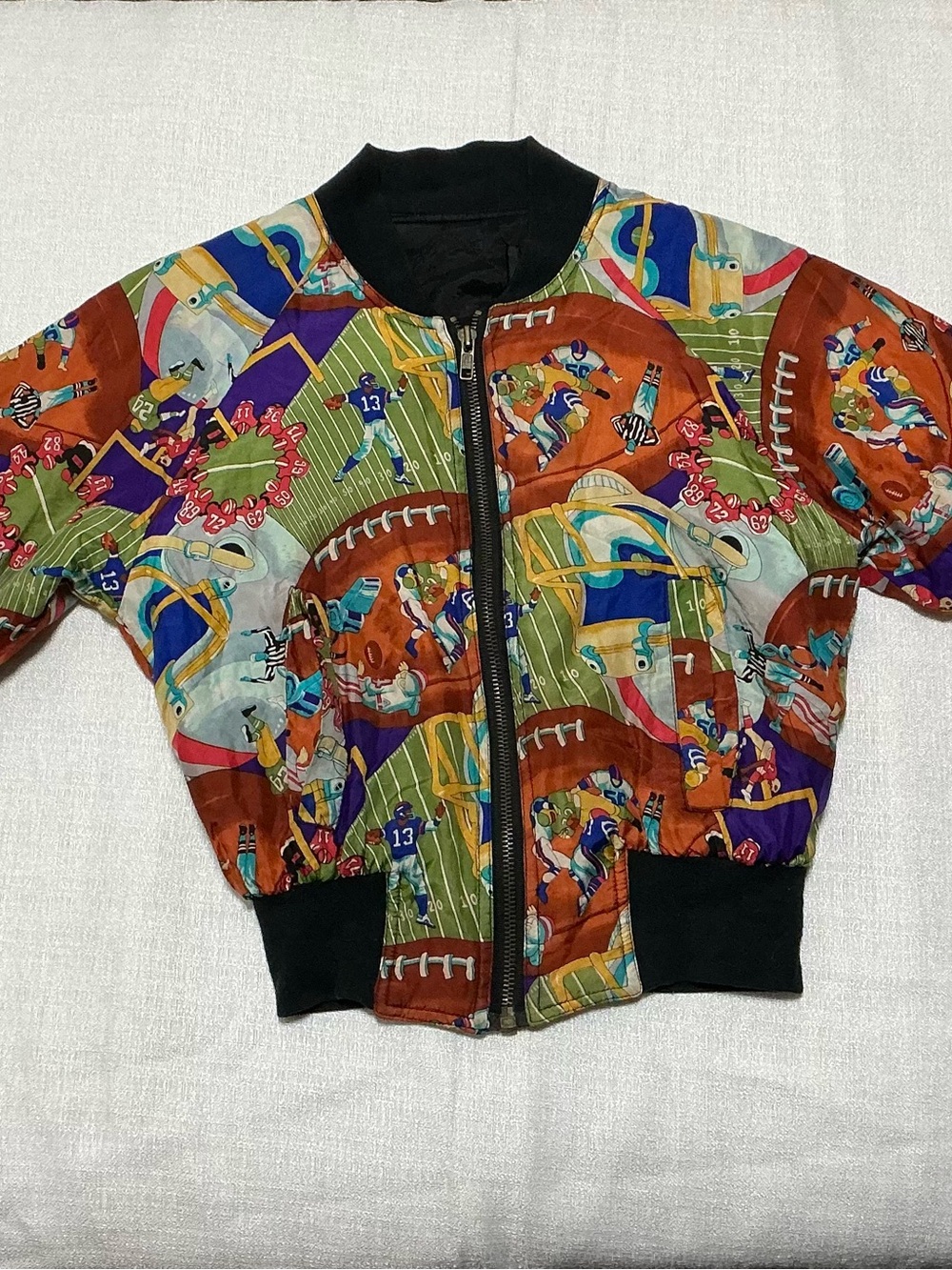 Vintage Ty-Breaker Football All Over Print Bomber Jacket Size 6/8 80s 90s